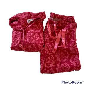 womens b soft pajamas set pink flannel long sleeve button front floral small